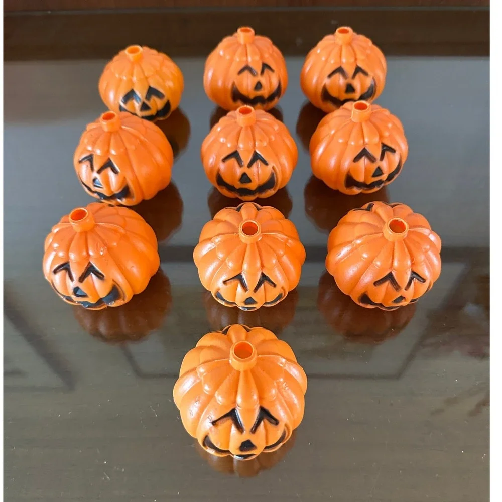 10 Vtg Halloween Plastic Pumpkin Blow Mold String Light Covers JOL Double Sided